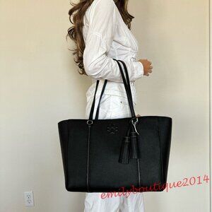 NWT Tory Burch 144689 Thea Tote In Black Pebble Leather Large Shoulder Bag